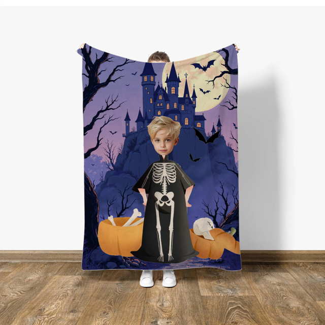 Picture of Custom Blankets - Custom Halloween Blankets - Skull Pumpkin Boy