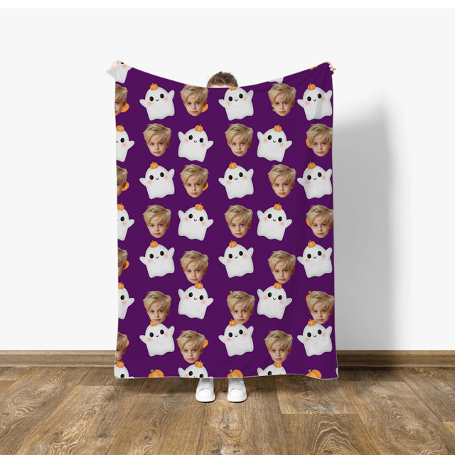Picture of Halloween Custom Face Blanket - Personalized Blanket - Ghost Personalized Funny Blanket