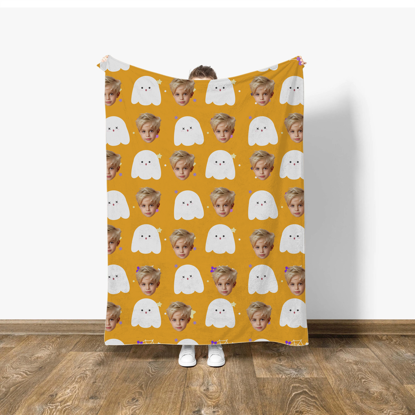 Picture of Halloween Custom Face Blanket - Personalized Blanket - Cute Yellow Ghost