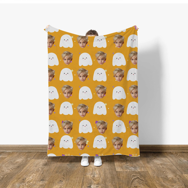 Picture of Halloween Custom Face Blanket - Personalized Blanket - Cute Yellow Ghost
