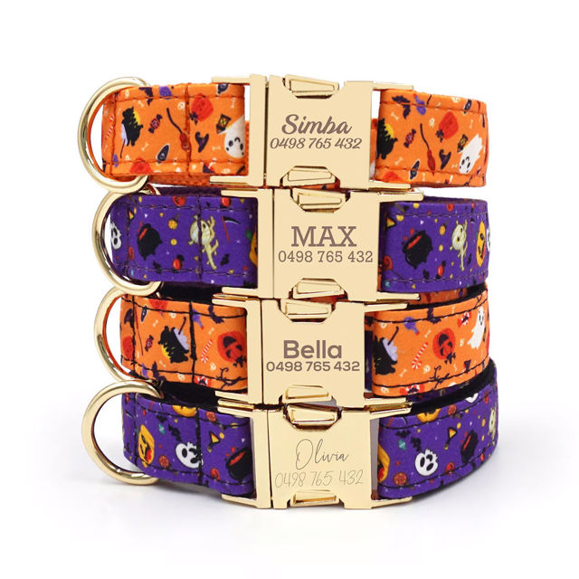 Picture of Personalized Pet Name Collar - Halloween Series - Engraved Pet Name Metal Buckle - Halloween Puppy Gift