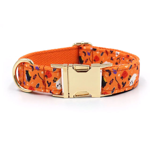 Picture of Personalized Pet Name Collar - Halloween Series - Engraved Pet Name Metal Buckle - Halloween Puppy Gift