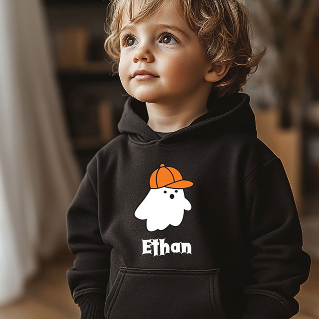 Picture of Custom Kids Halloween Hoodie - My Little Ghost -Personalized Children Long Sleeve Unisex Sweatshirt