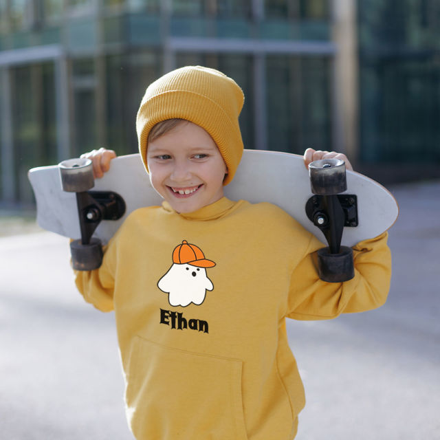 Picture of Custom Kids Halloween Hoodie - My Little Ghost -Personalized Children Long Sleeve Unisex Sweatshirt