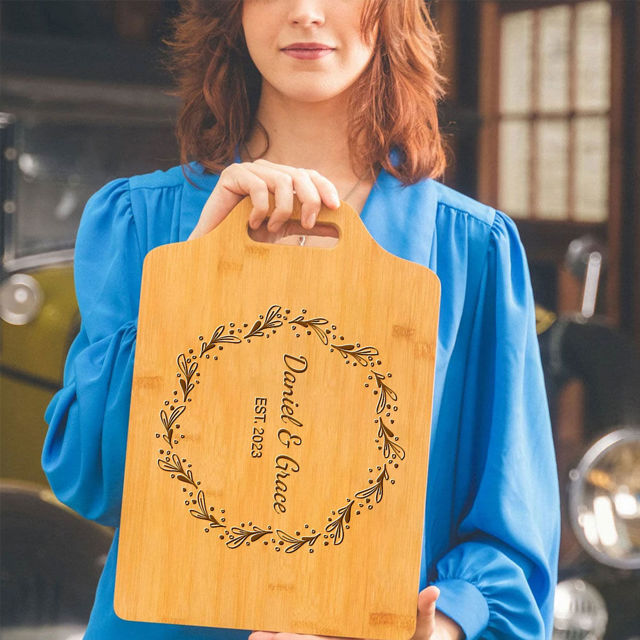 Picture of Personalized Couple Names and Date Cutting Board - Custom Cutting Board for Girlfriends and Boyfriends - Best Anniversary Gift