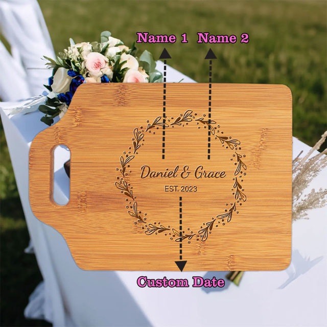 Picture of Personalized Couple Names and Date Cutting Board - Custom Cutting Board for Girlfriends and Boyfriends - Best Anniversary Gift