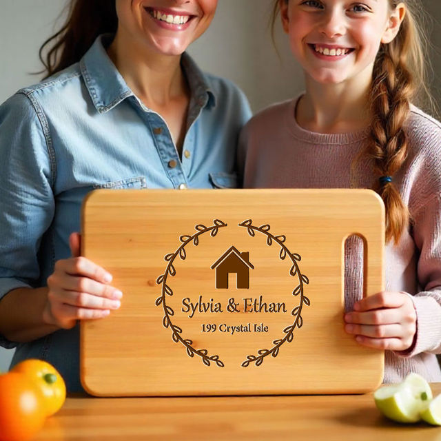 Picture of Personalized Names Cutting Board with Home Address - Custom Cutting Board for Family