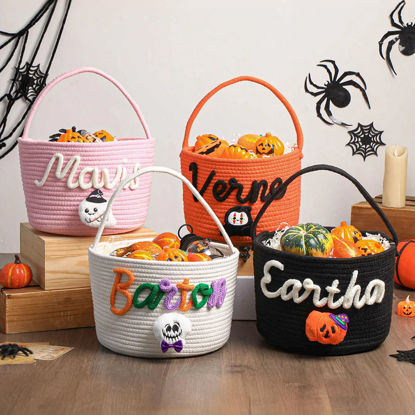 Picture of Custom Embroidered Halloween Candy Basket - Trick or Treat - Halloween Basket for Kids