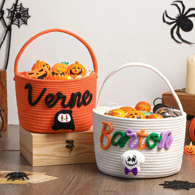 Picture of Custom Embroidered Halloween Candy Basket - Trick or Treat - Halloween Basket for Kids