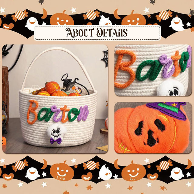 Picture of Custom Embroidered Halloween Candy Basket - Trick or Treat - Halloween Basket for Kids