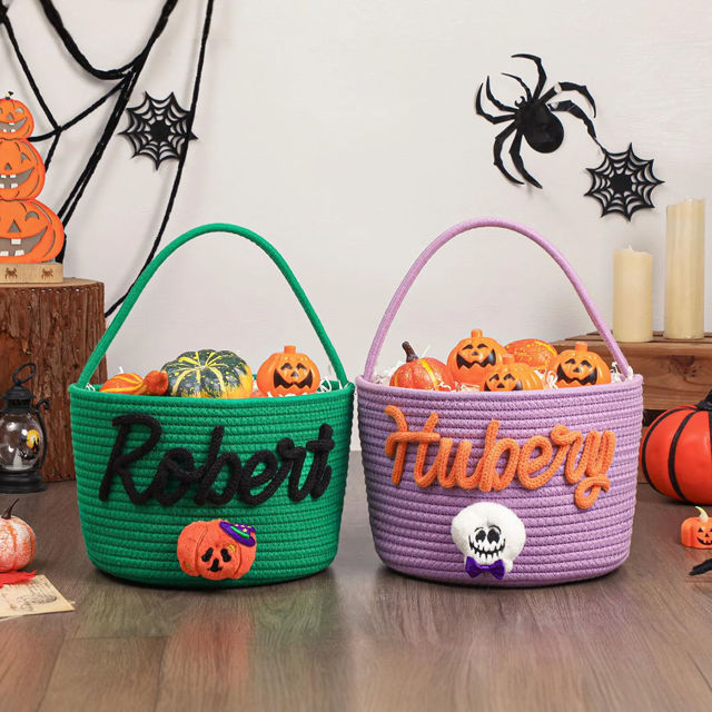Picture of Custom Embroidered Halloween Candy Basket - Trick or Treat - Halloween Basket for Kids