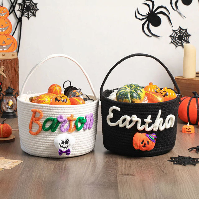 Picture of Custom Embroidered Halloween Candy Basket - Trick or Treat - Halloween Basket for Kids