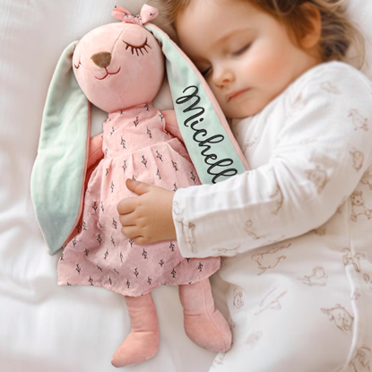 Picture of Custom Embroidered Stuffed Bunny Rabbit with Name - Personalized Comfort Rabbit for Kids - Baby Shower Gift