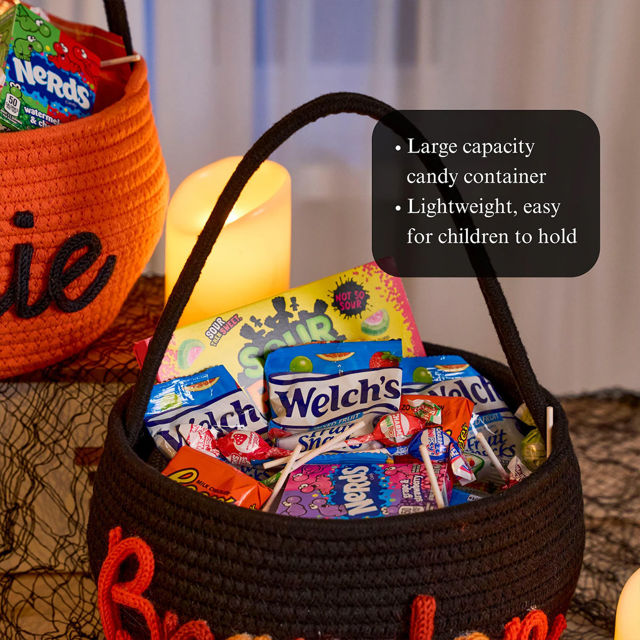 Picture of Personalized Halloween Trick or Treat Basket for Kids - Custom Embroidered Halloween Candy Basket