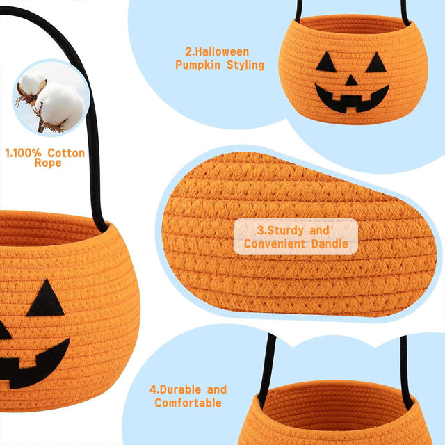Picture of Personalized Halloween Trick or Treat Basket for Kids - Custom Embroidered Halloween Candy Basket