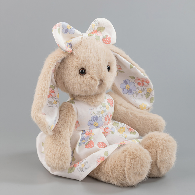 Picture of Personalized Bunny Plush Toy with Embroidered Ears, Custom Name Stuffed Animal in Floral Dress, Gift for Kids & Baby