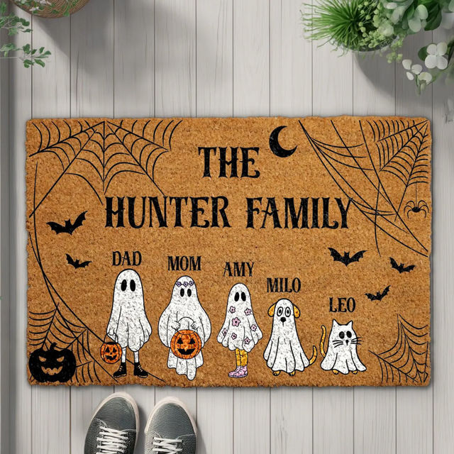 Picture of Custom Halloween Doormat - Personalized Fall Pumpkin Doormat with Family Name - Halloween Decor