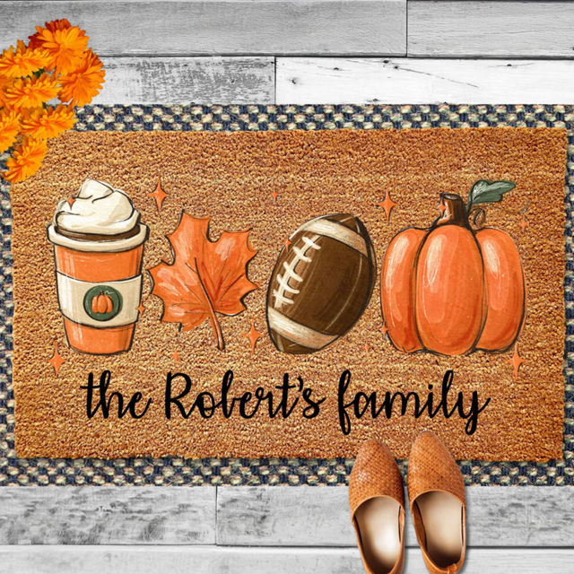 Picture of Custom Halloween Doormat - Personalized Fall Pumpkin Doormat with Family Name - Nice Halloween Decor