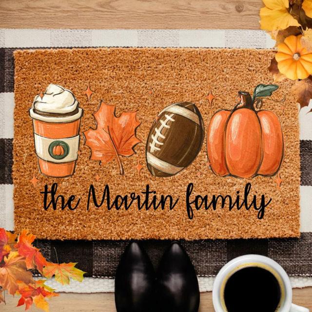 Picture of Custom Halloween Doormat - Personalized Fall Pumpkin Doormat with Family Name - Nice Halloween Decor