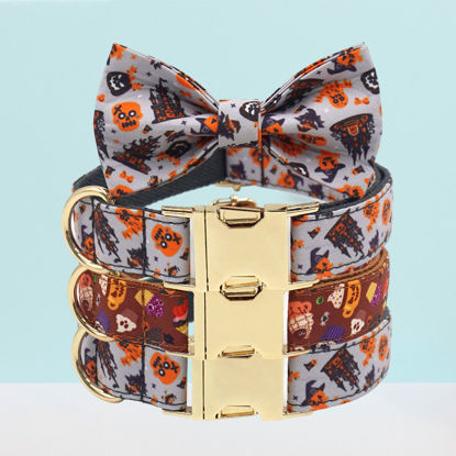 Picture of Personalized Pet Name Collar - Halloween Series - Engraved Pet Name Metal Buckle - Castle Ghosts and Little Devils - Halloween Puppy Gift