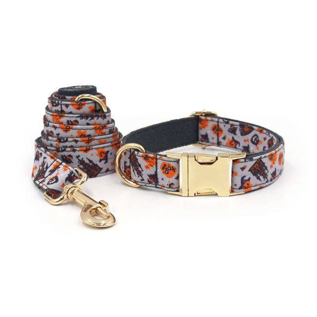 Picture of Personalized Pet Name Collar - Halloween Series - Engraved Pet Name Metal Buckle - Castle Ghosts and Little Devils - Halloween Puppy Gift