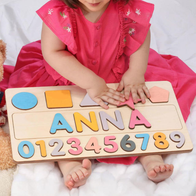 Picture of Personalized Wooden Name Puzzle Board - Digital and Graphic Models - Custom Gift for Baby Girls