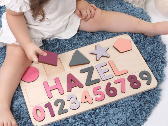 Picture of Personalized Wooden Name Puzzle Board - Digital and Graphic Models - Custom Gift for Baby Girls