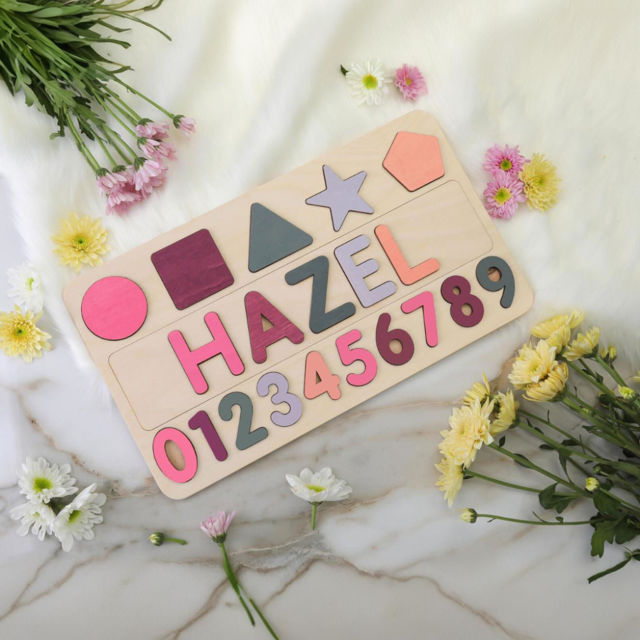 Picture of Personalized Wooden Name Puzzle Board - Digital and Graphic Models - Custom Gift for Baby Girls