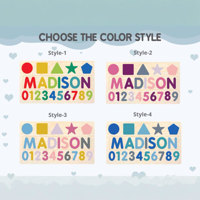 Picture of Personalized Wooden Name Puzzle Board - Digital and Graphic Models - Custom Gift for Baby Girls