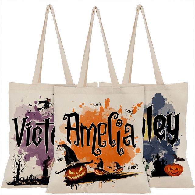Picture of Custom Halloween Trick or Treat Bag - Personalized Canvas Bag for Halloween for Kids