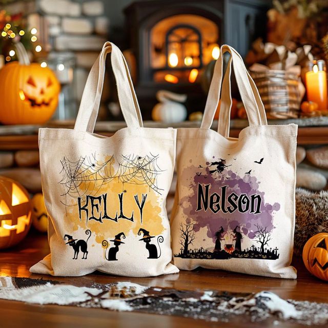 Picture of Custom Halloween Trick or Treat Bag - Personalized Canvas Bag for Halloween for Kids