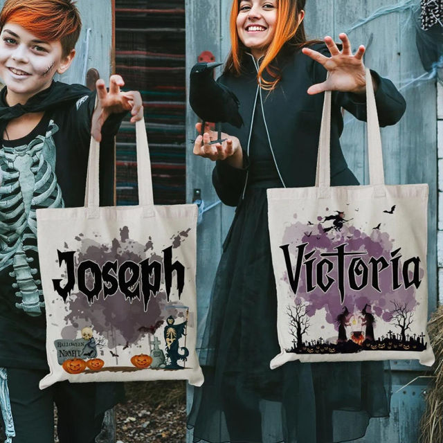 Picture of Custom Halloween Trick or Treat Bag - Personalized Canvas Bag for Halloween for Kids