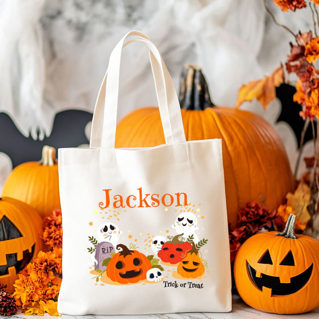 Picture of Custom Halloween Trick or Treat Canvas Bag - Personalized Canvas Bag with Name for Halloween