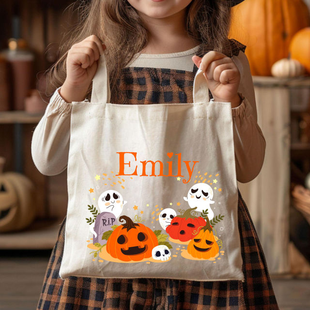 Picture of Custom Halloween Trick or Treat Canvas Bag - Personalized Canvas Bag with Name for Halloween