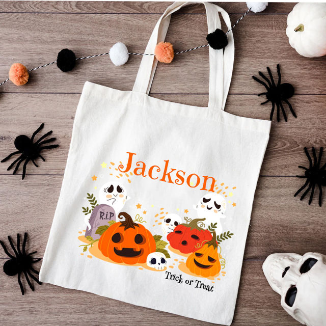Picture of Custom Halloween Trick or Treat Canvas Bag - Personalized Canvas Bag with Name for Halloween