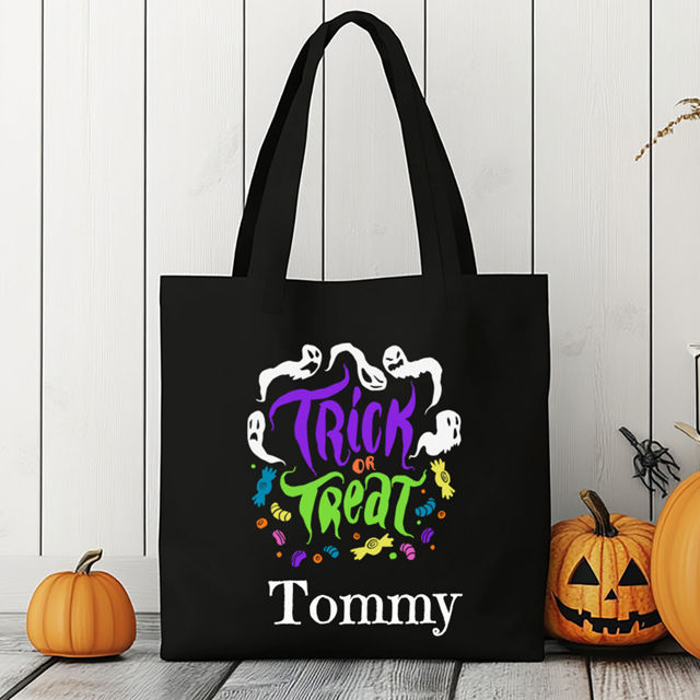 Picture of Custom Halloween Trick or Treat Canvas Bag - Personalized Canvas Bag with Name for Halloween Season