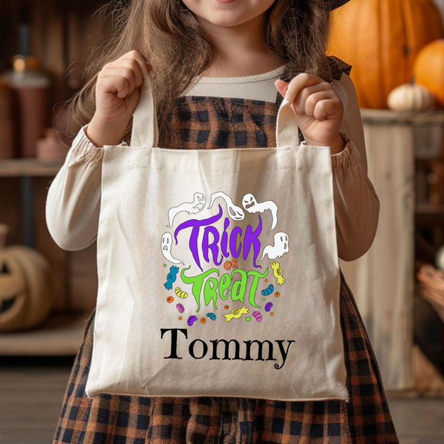 Picture of Custom Halloween Trick or Treat Canvas Bag - Personalized Canvas Bag with Name for Halloween Season