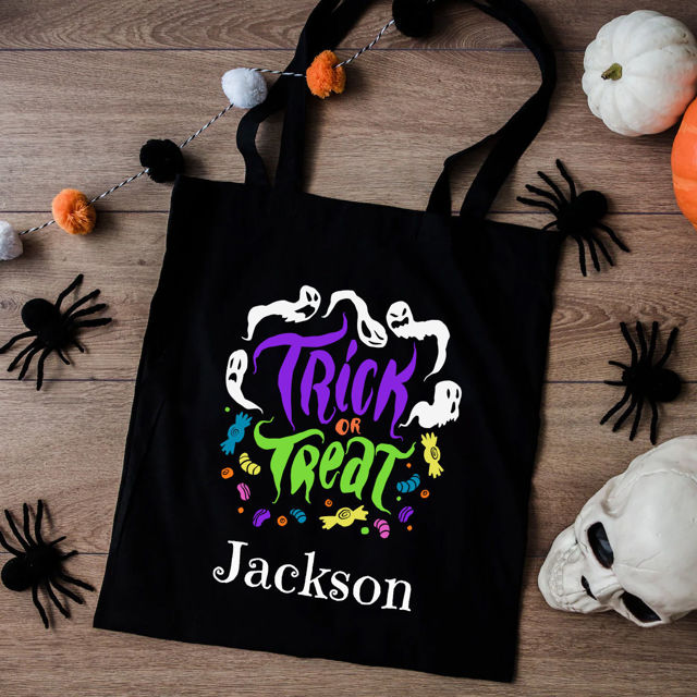 Picture of Custom Halloween Trick or Treat Canvas Bag - Personalized Canvas Bag with Name for Halloween Season