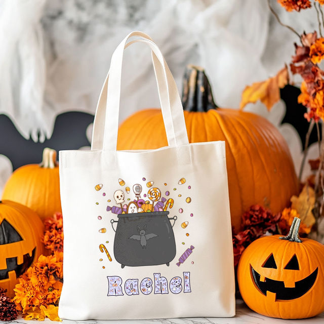 Picture of Custom Halloween Trick or Treat Canvas Bag - Personalized Canvas Bag with Name for Boys and Girls