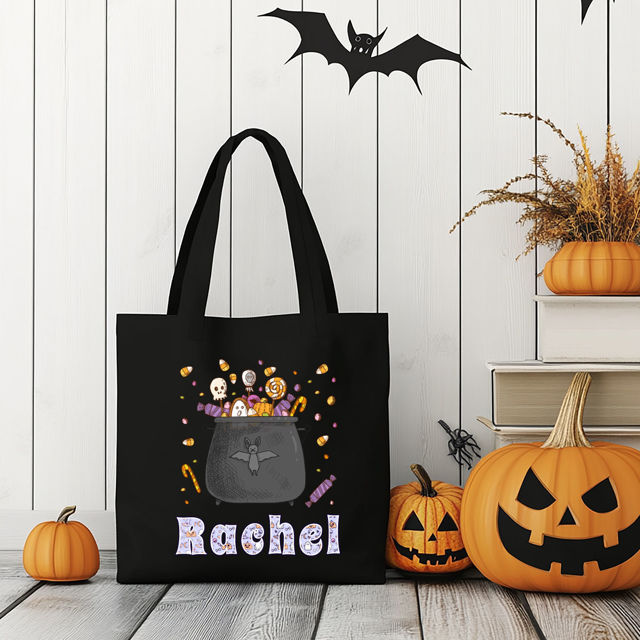 Picture of Custom Halloween Trick or Treat Canvas Bag - Personalized Canvas Bag with Name for Boys and Girls