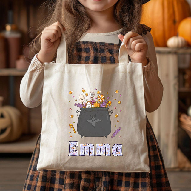 Picture of Custom Halloween Trick or Treat Canvas Bag - Personalized Canvas Bag with Name for Boys and Girls