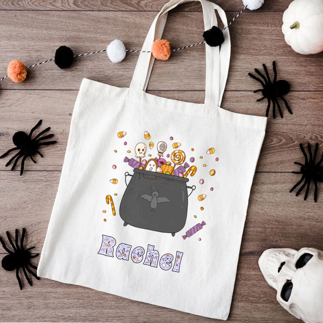 Picture of Custom Halloween Trick or Treat Canvas Bag - Personalized Canvas Bag with Name for Boys and Girls