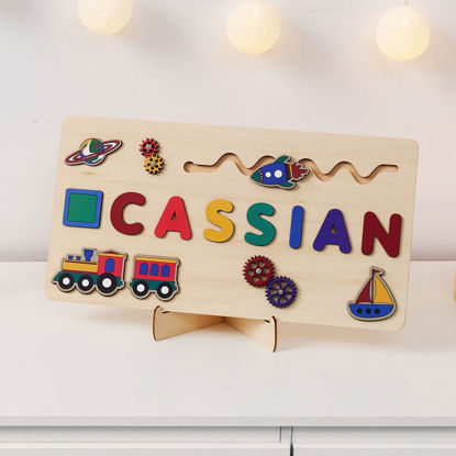 Picture of Personalized Wooden Name Puzzle Board - Custom Gift for Baby and Kids - Rainbow Color Train Series - Gift for Baby Boys and Girls