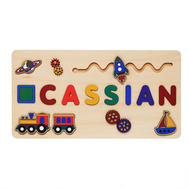 Picture of Personalized Wooden Name Puzzle Board - Custom Gift for Baby and Kids - Rainbow Color Train Series - Gift for Baby Boys and Girls