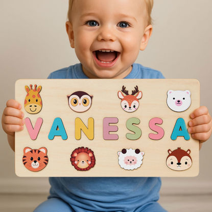 Picture of Personalized Wooden Name Puzzle - Custom Toy Gift for Baby and Kids - Custom Name Puzzle for Toddlers - 1st Birthday Gift for Your Baby Girl
