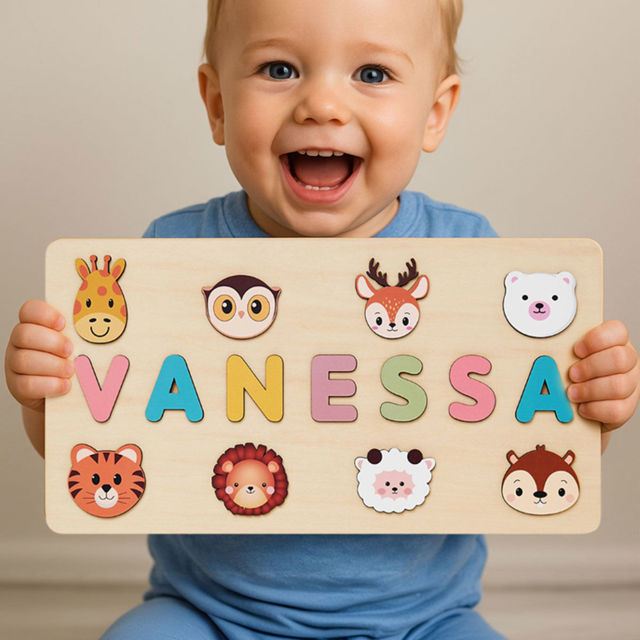 Picture of Personalized Wooden Name Puzzle - Custom Toy Gift for Baby and Kids - Custom Name Puzzle for Toddlers - 1st Birthday Gift for Your Baby Girl