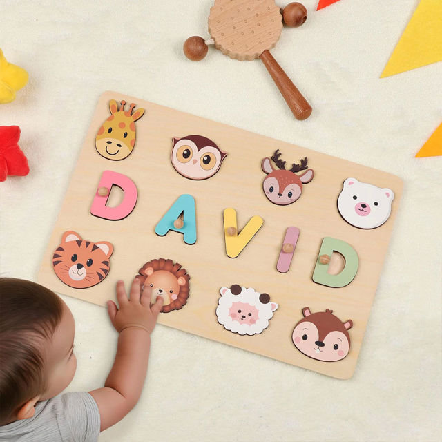 Picture of Personalized Wooden Name Puzzle - Custom Toy Gift for Baby and Kids - Custom Name Puzzle for Toddlers - 1st Birthday Gift for Your Baby Girl