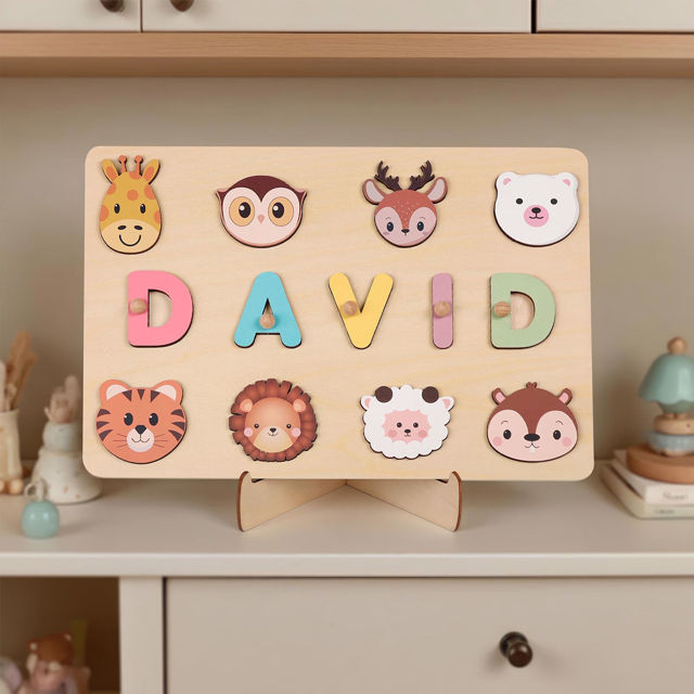 Picture of Personalized Wooden Name Puzzle - Custom Toy Gift for Baby and Kids - Custom Name Puzzle for Toddlers - 1st Birthday Gift for Your Baby Girl