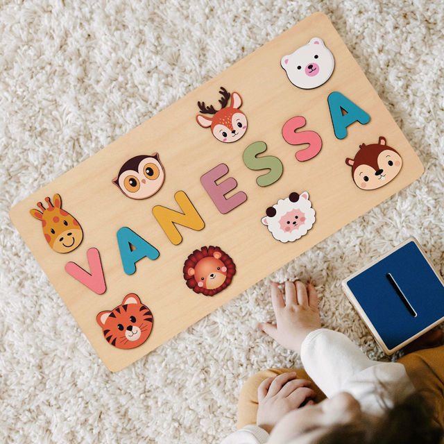 Picture of Personalized Wooden Name Puzzle - Custom Toy Gift for Baby and Kids - Custom Name Puzzle for Toddlers - 1st Birthday Gift for Your Baby Girl