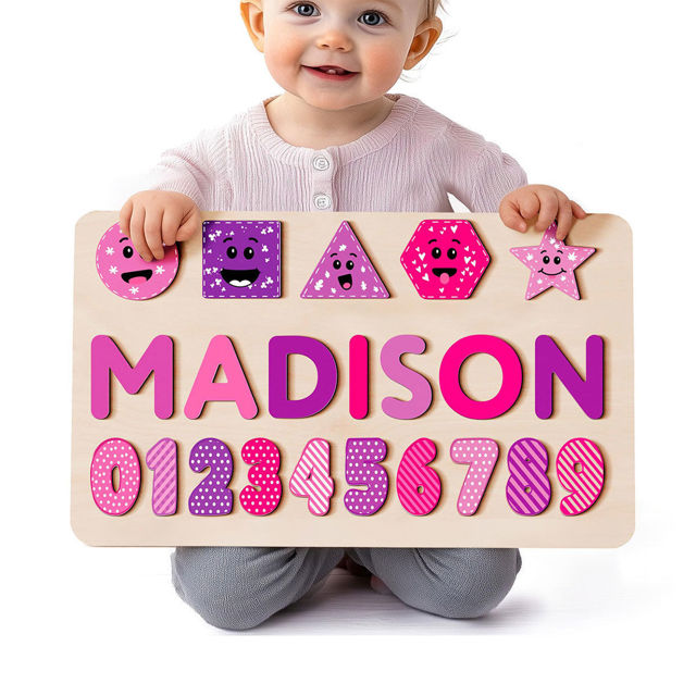 Picture of Personalized Wooden Puzzle Name Board - Graphics and Figures - Rose Red Colors - Custom Toy Gift for Baby and Kids